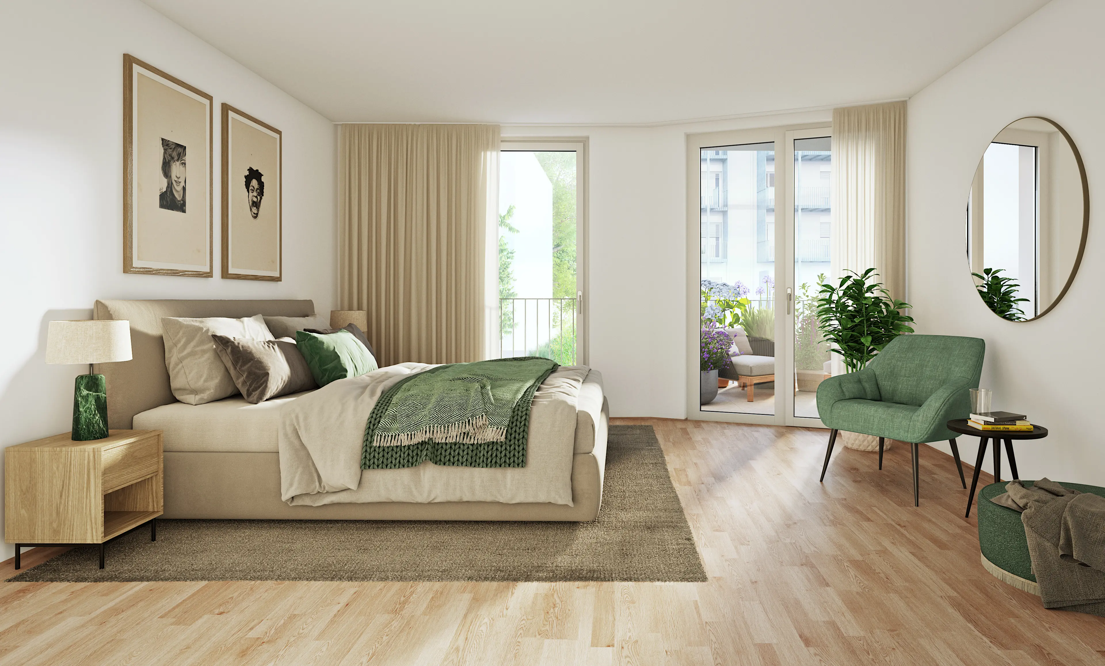 Schlafzimmer mit Balkonzugang in Top 8